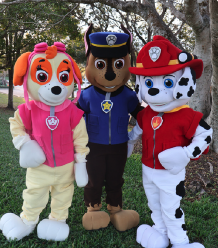 Paw Patrol Pups (Skye, Chase & Marshall) mascot available for kids parties