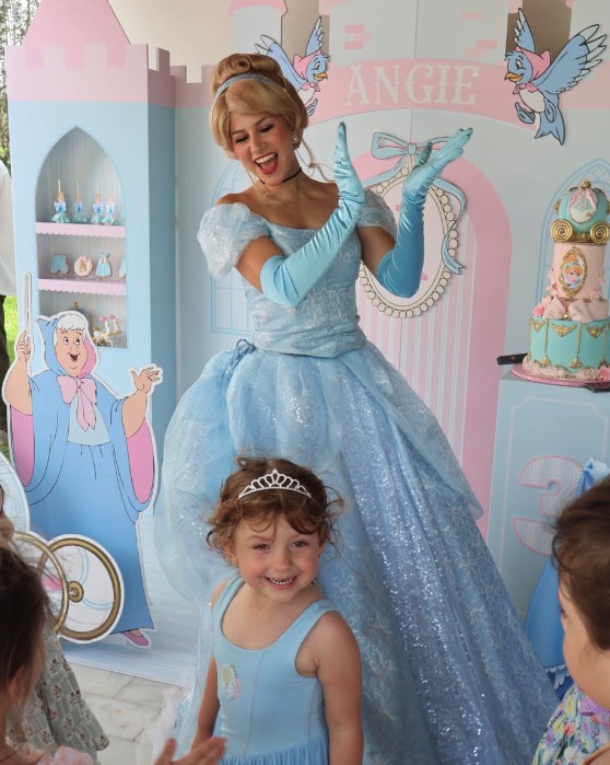 Blue gown princess character with a birthday girl