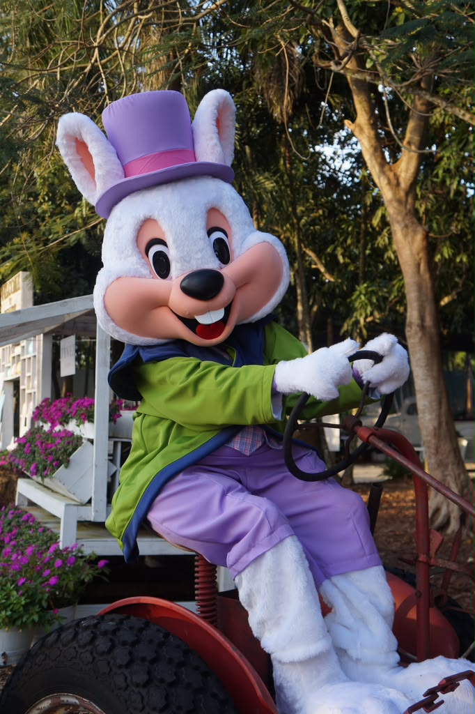 Easter bunny character posing outdoors in spring