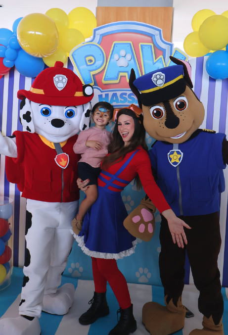 Puppy patrol mascots with a host and a birthday kid